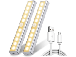 Conjunto de 2 Luzes Led 10 Leds, Sem Fio, Recarregáveis​​ Via Usb, Magnéticas, Moti BRILVIBERA