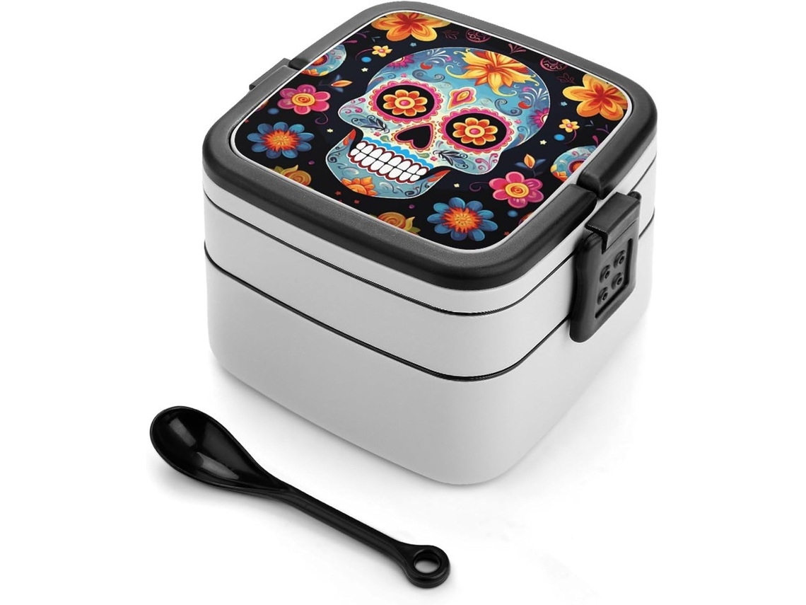 Lancheira Bento Caveira Mexicana Para Adultos, Lancheira Bento Selada Com Colher, Camada Dupla Resistente, Design Com