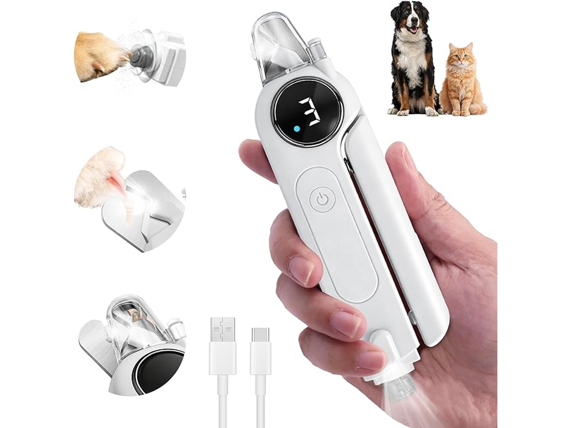 Aparador de Unhas Elétrico para Animais de Estimação, com Corta unhas e Lima, Leve, Recarregável Branco HEXINYIGJLY
