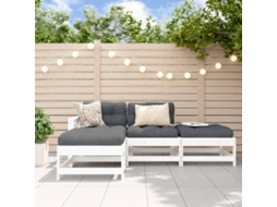 Vidaxl 4pcs Conjunto Lounge Jardim C/ Almofadões Madeira Maciça Branco