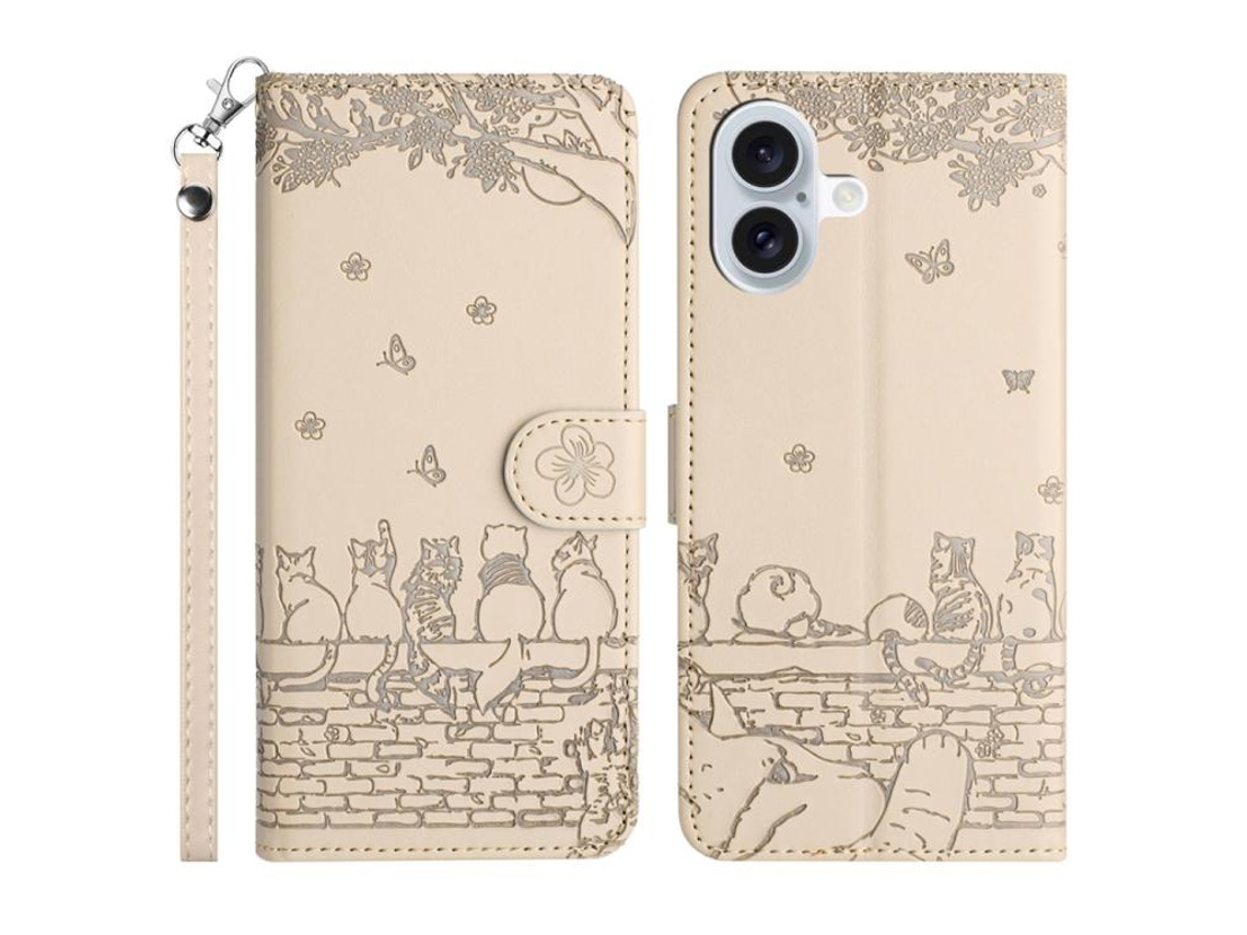 Capa Para Iphone 17 Em Couro Com Estampa De Gato E Alça.
