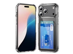 Capa Para Iphone 17 Pro Max - Cristalina Com Compartimento Para Cartão - Híbrida De Pc E Tpu