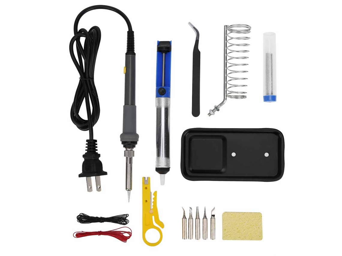 Orevant-kit De Ferramentas De Solda De Ferro Elétrico Ajustável De Temperatura 60w 15 Peças (cinza) Plug Us 110v