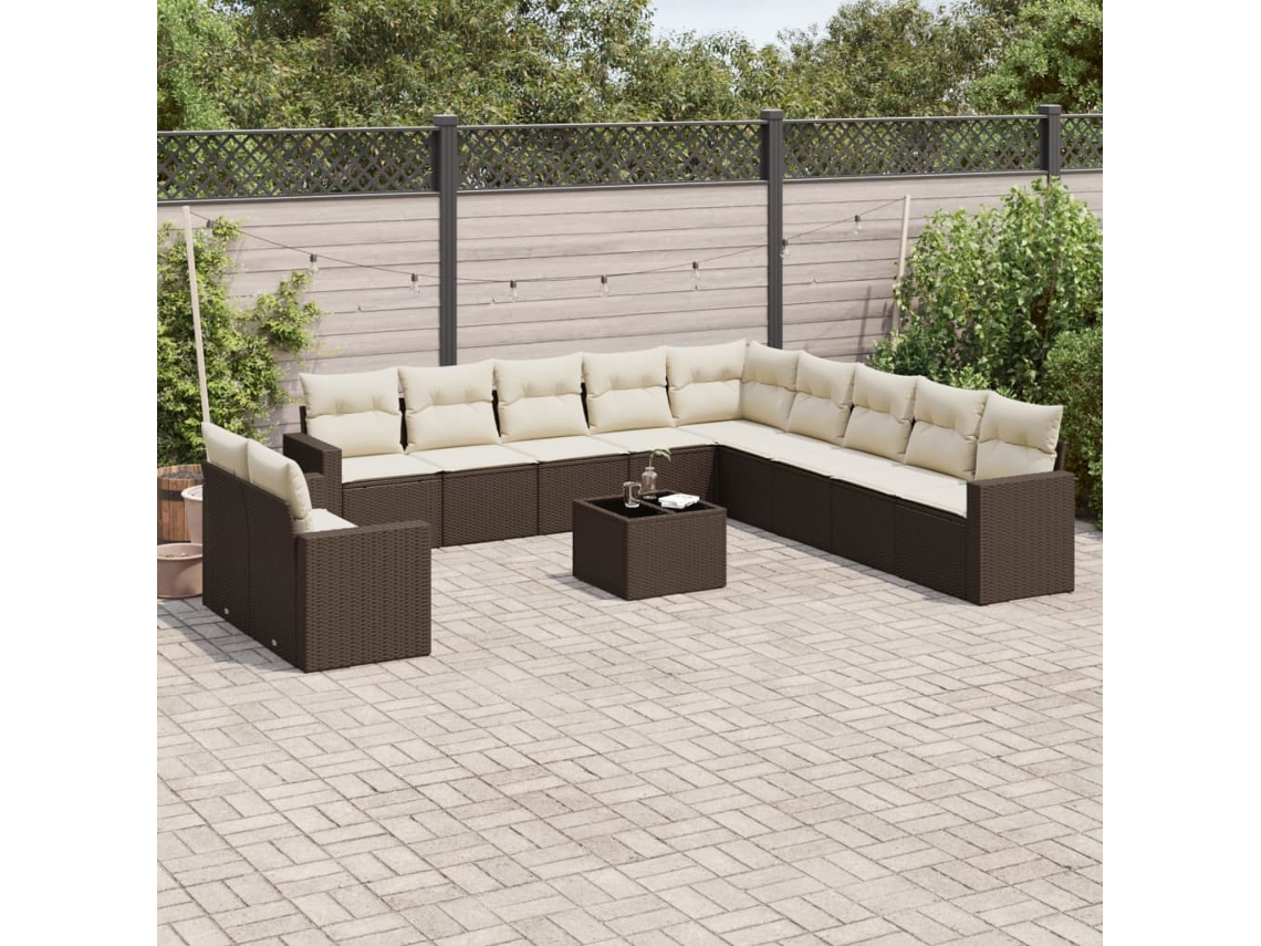 Vidaxl 12 Pcs Conjunto De Sofás Jardim Com Almofadões Vime Pe Castanho