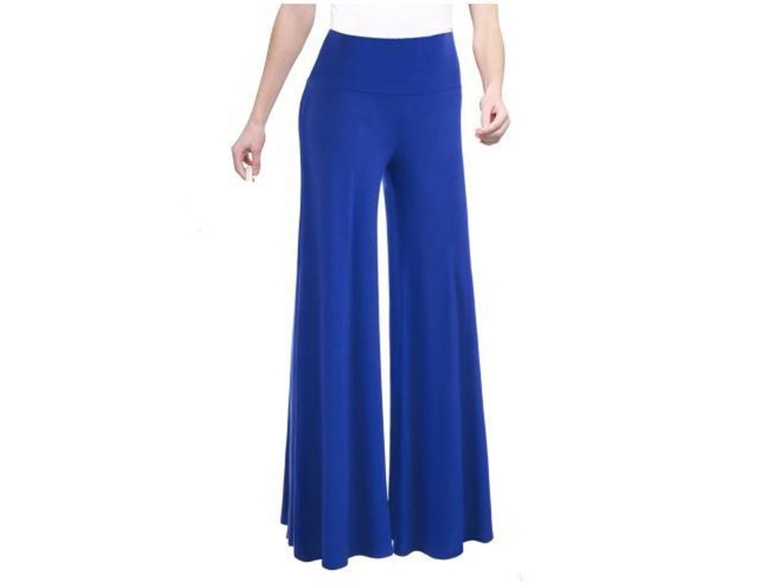 2026 pantalones de Salón de Pierna Ancha Elásticos para Mujer de Cintura Alta Casual Y Cómodos M Azul