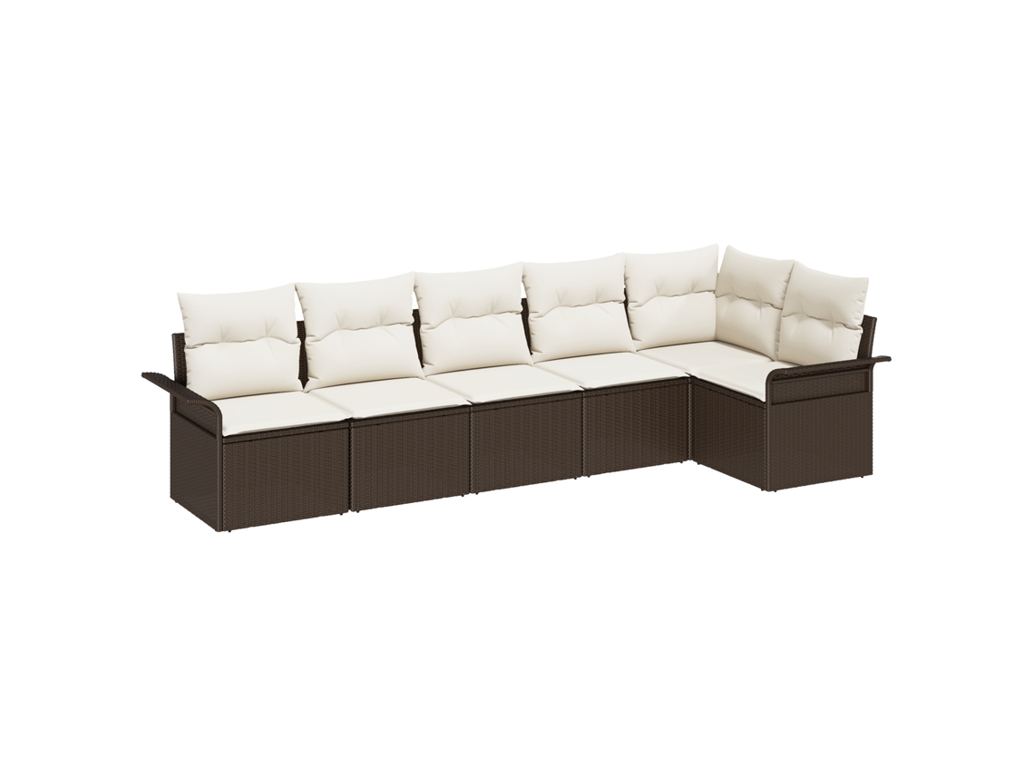 Conjunto 6 Sofá De Jardim Vidaxl Castanho Vime Pe (297,5 X 132,5 X 85 Cm)