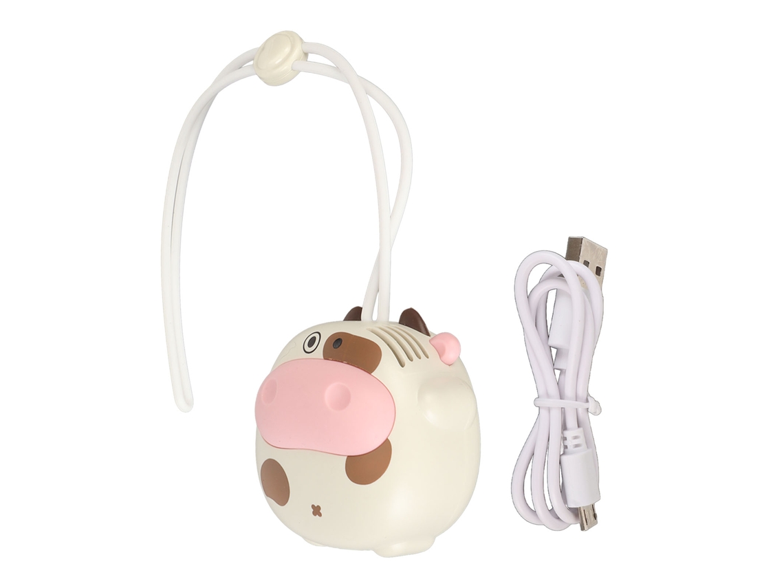 Ventilador De Colo Mini Sem Palhetas Recarregável Por Usb Forma De Vaca Cartoons Para Exterior Bege