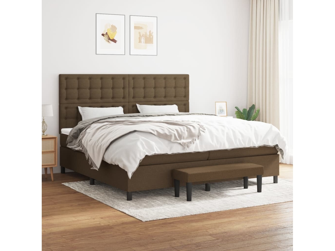 Cama Com Molas/colchão 200x200 Cm Tecido Castanho-escuro
