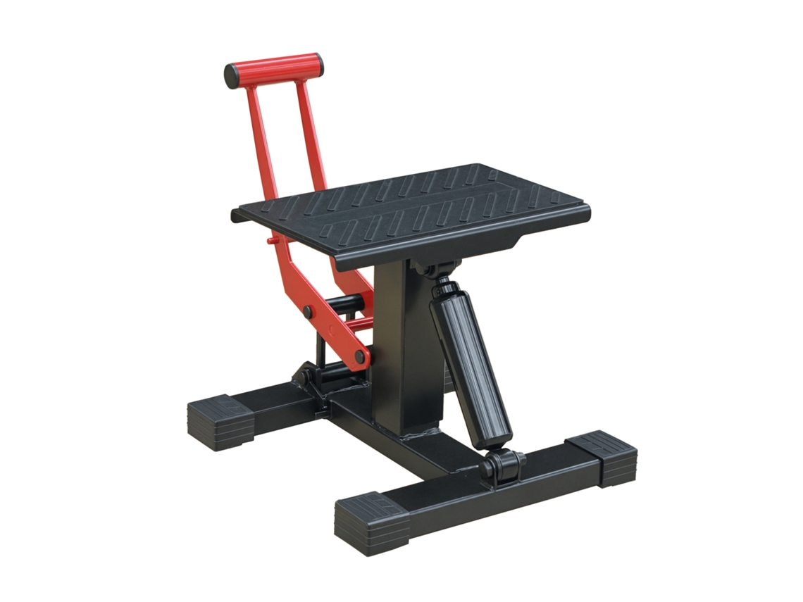 Suporte de motocicleta ajustável com manivela em aço e borracha (35,5 cm) preto/vermelho