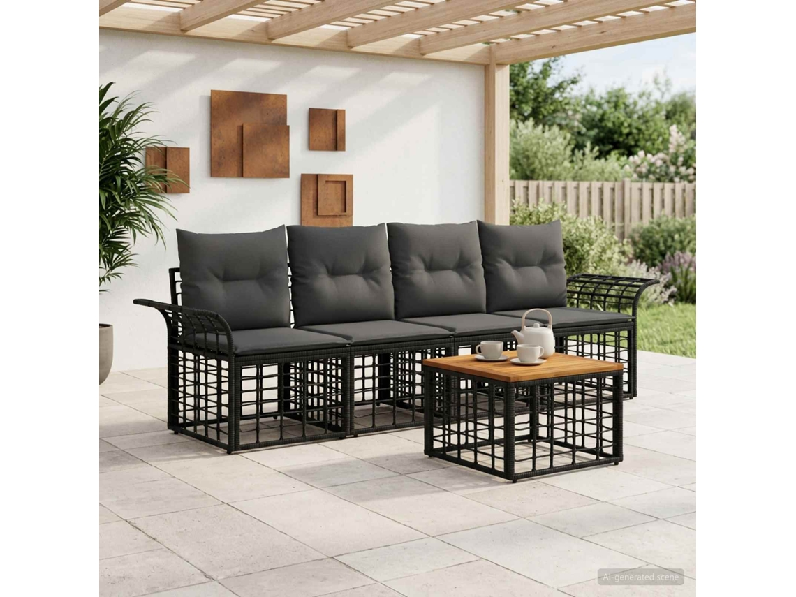 Vidaxl Conjunto De Sofás Para Exterior 5 Pcs Preto E Cinza Escuro