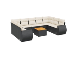 Conjunto de 10 sofás de jardim com almofadões Vime Pe Preto MAISON EXCLUSIVE