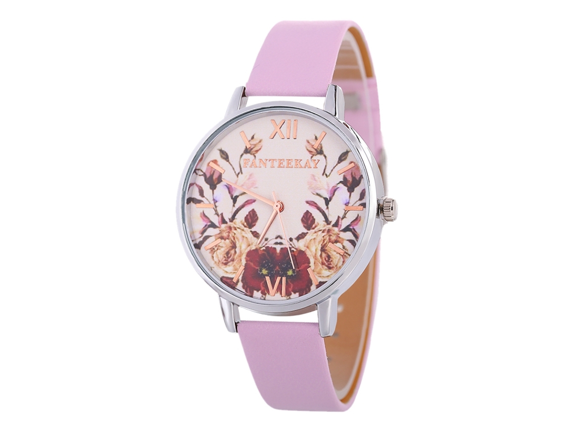 Relógio de Pulso Casual de Quartzo Estilo Coreano com Pulseira de Couro Feminino Rosa