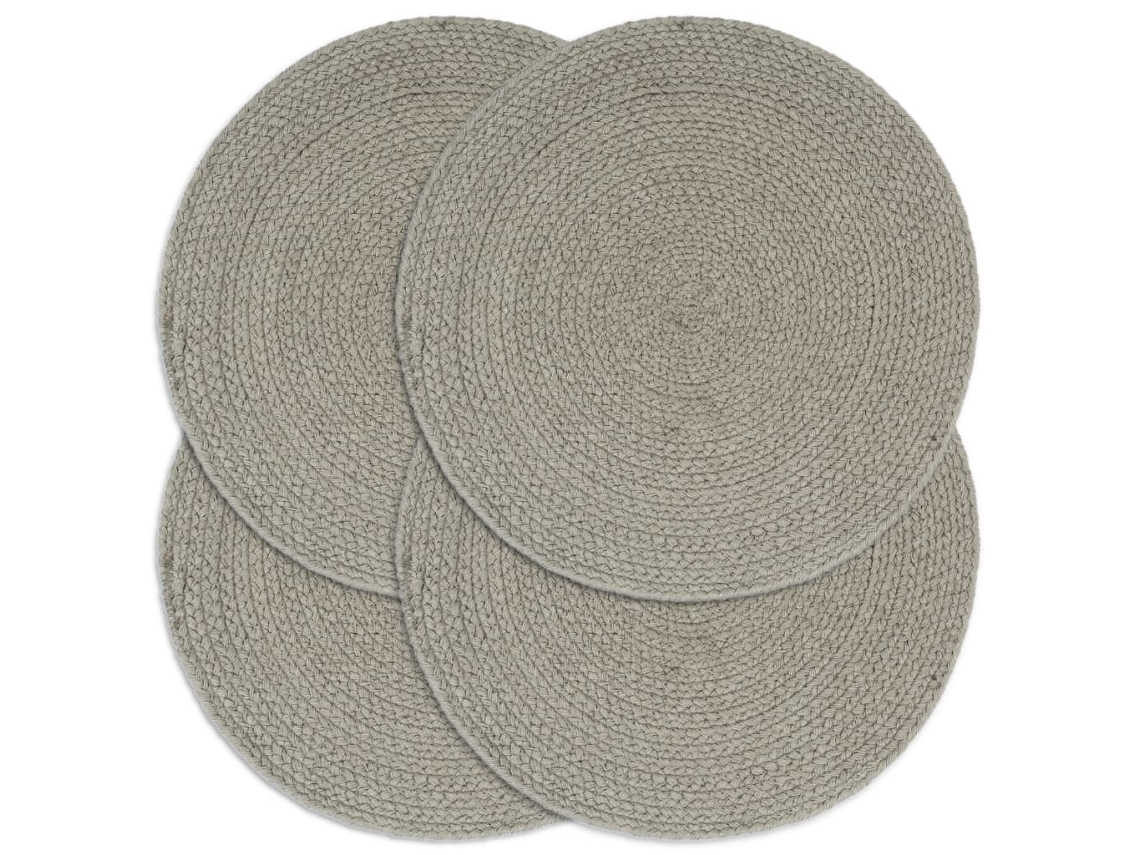 Vidaxl Individuais De Mesa 4 Pcs Algodão Liso 38 Cm Redondo Cinzento