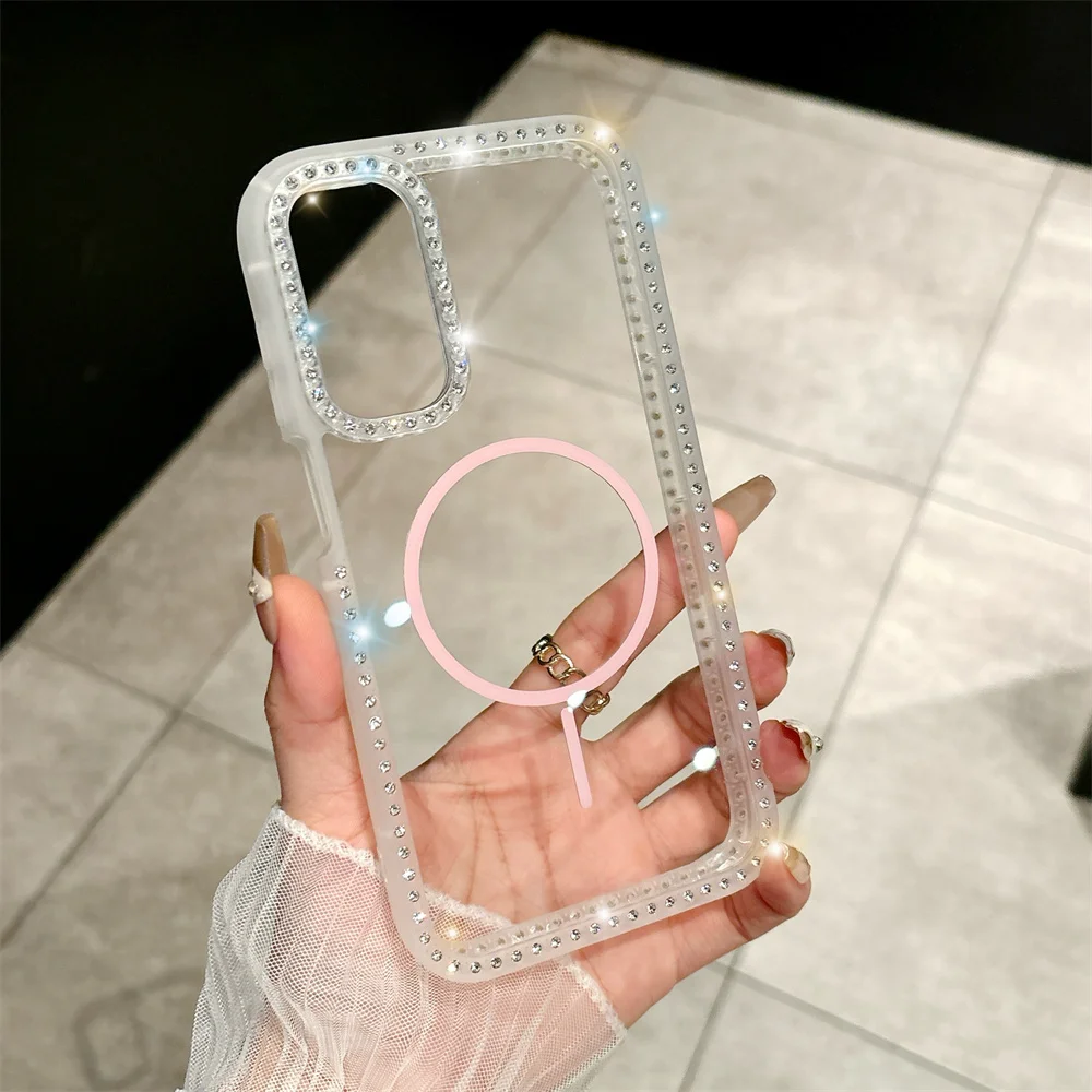 Capa Magnética Transparente Para Celular (samsung S25 Ultra Rosa), Capa Rígida Com Glitter.