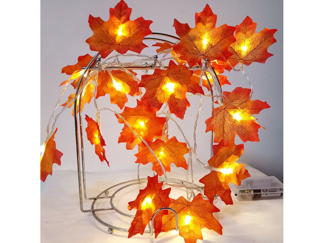 Cordão De Luz Led Folhas Decorativas 6m Com Bateria Usb