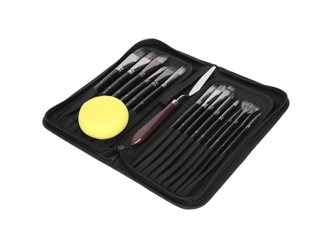 Set De Pincéis De Nylon Para Gouache, Acrílico E Óleo Com Esponja E Bolsa De Armazenamento Art Supplies Preto