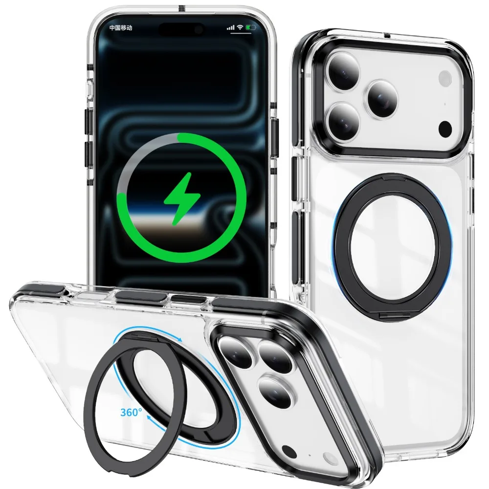 (preto, Iphone 13) Capa Magnética Para Celular Com Suporte Giratório De 360° E Proteção Contra Quedas Com Airbag.