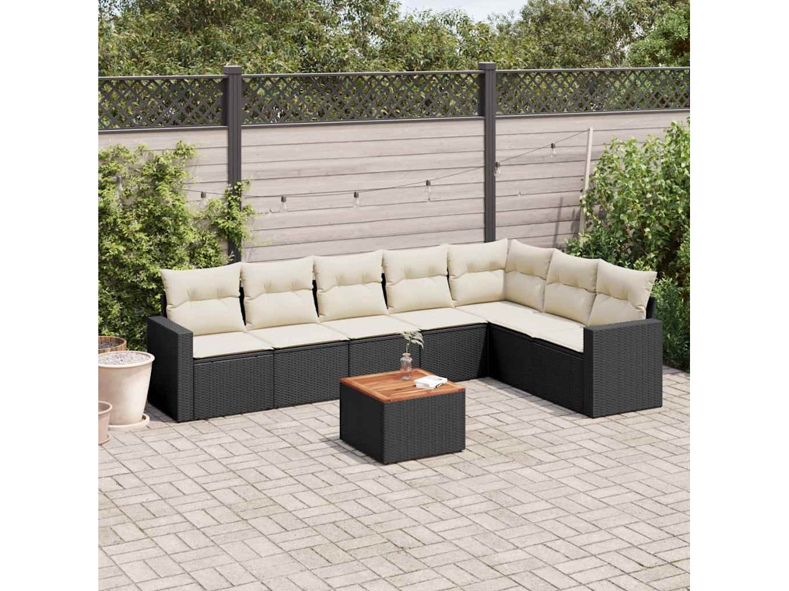Vidaxl 8 Pcs Conjunto Sofás De Jardim Com Almofadões Vime Pe Preto