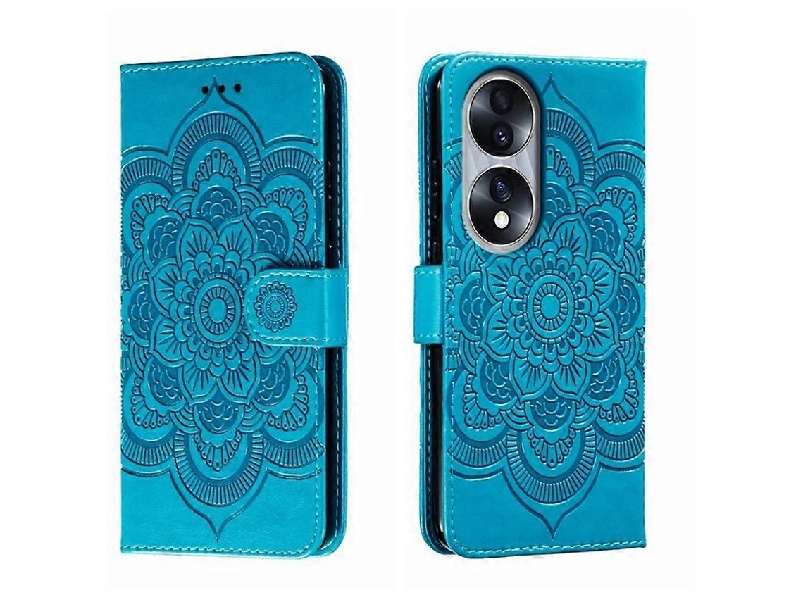 Capa De Couro Para Celular For Honor 70 Com Estampa De Mandala Do Sol Em Relevo