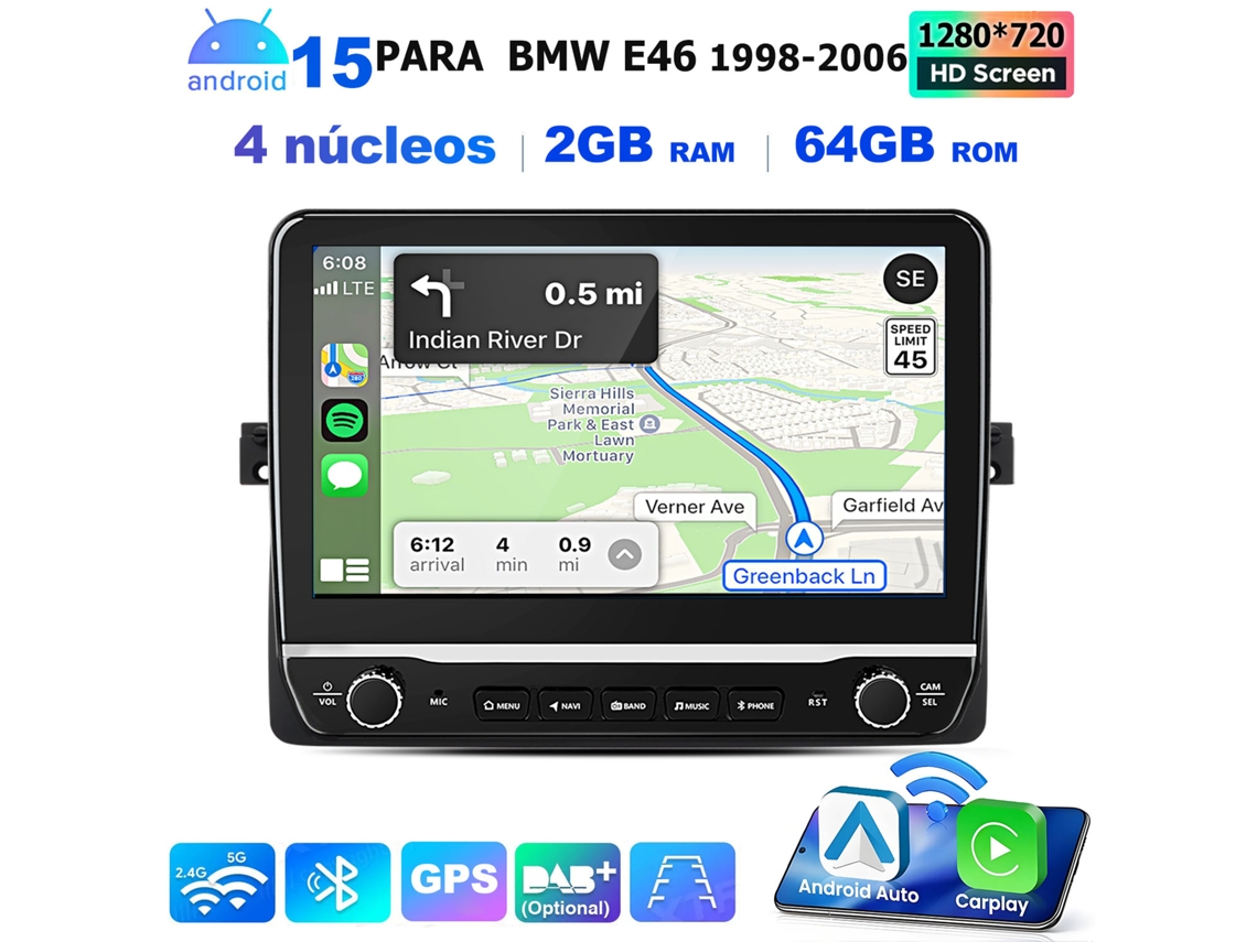 Ecrã NOVAVEST COM 10.1" Android Auto, 2GB+64GB, com Rádio e GPS, para BMW E46 1998-2006, Carplay, BT, Volante, JUNSUN