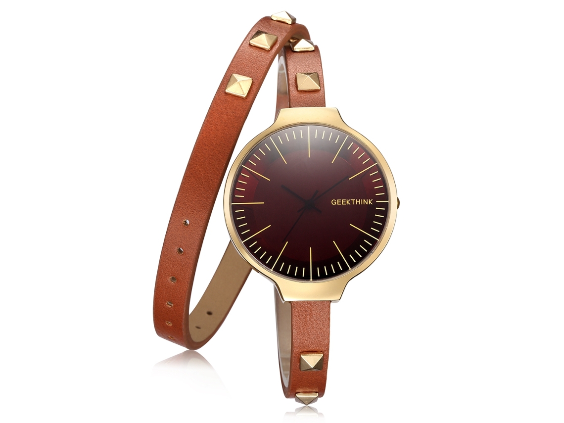 Relógio Feminino Retro de Quartzo com Cinto Multicamada de Couro Pu Marrom Geekthink