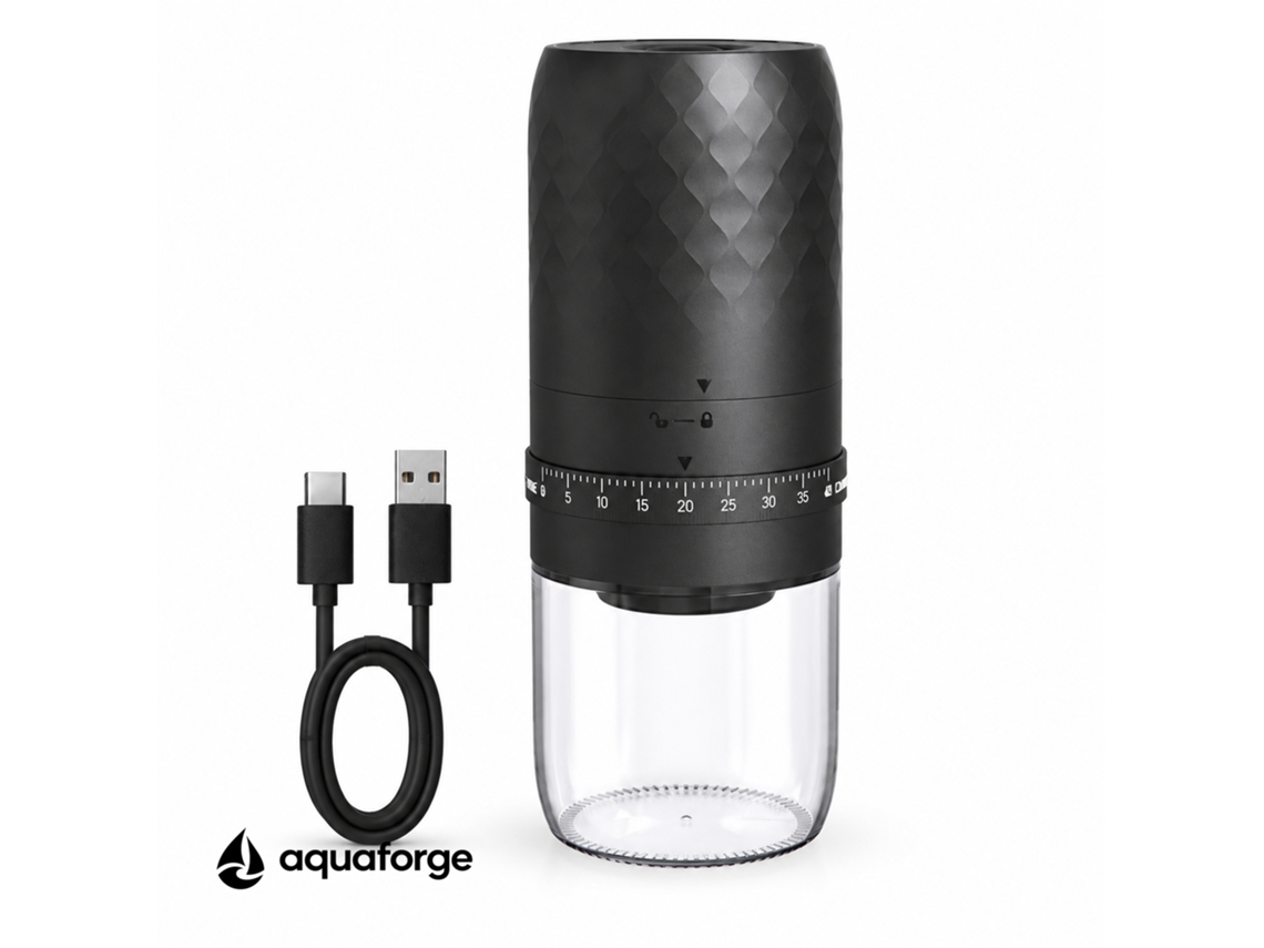 Moinho Elétrico De Café Aquaforge Com Moagem Ajustável E 30 G Para Café, Preto