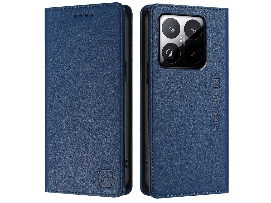 Capa De Couro Tkdaddy Para Xiaomi 15t Rinacasis Rc01 Com Suporte Tipo Carteira E Bloqueio Rfid, Azul Escuro