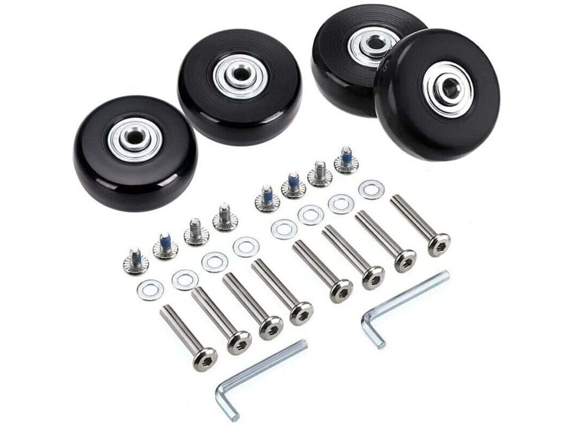 Conjunto De 4 Rodas De Substituição Para Mala, Medida 50x18mm, Em Borracha, Cor Preto, Rotação 360°