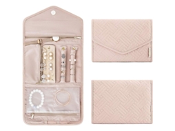 2026-organizador De Joyas Plegable Roll, Estuche De Joyería Color Rosa Suave, 5 Compartimentos
