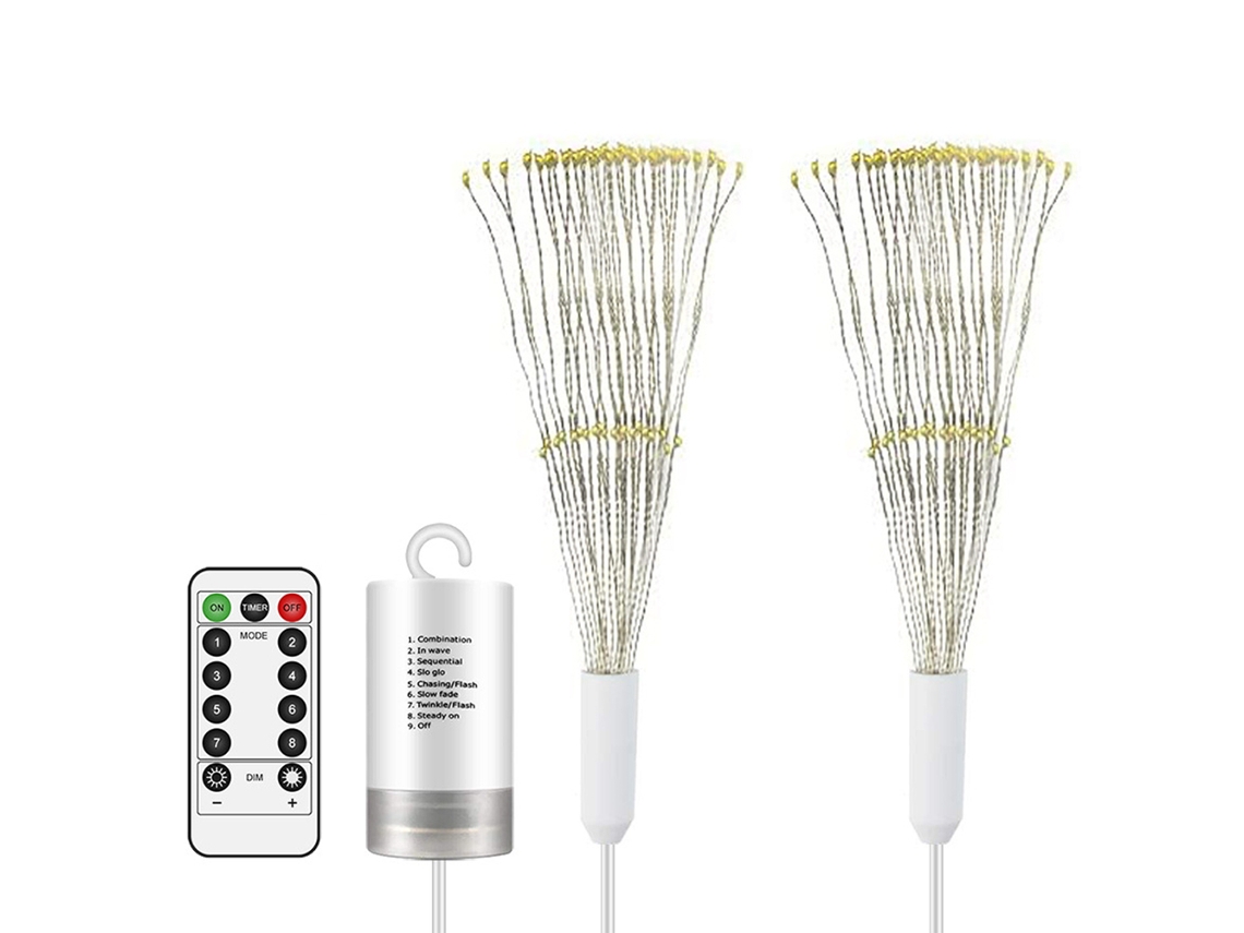 Pacote com 2 Luzes Suspensas de Fogos de Artifício Total de 240 Leds 8 Modos com Controle Remoto para Jardins