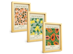 Composição De Quadros Frutas Cítricas Tropicais Retrô Espelharte (3 Peças 20x30 Cm)