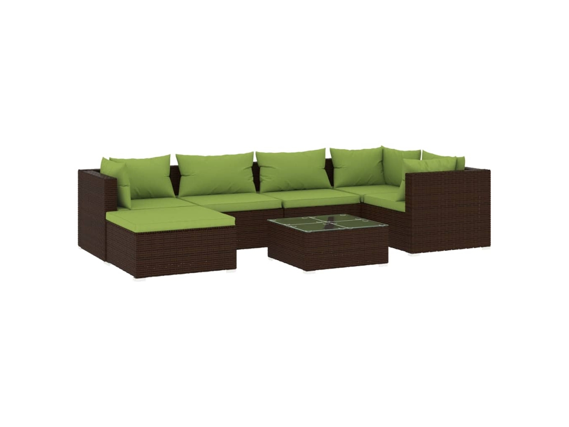 Maison Exclusive - 7 Pcs Conjunto Lounge Jardim C/ Almofadões Vime Pe Castanho