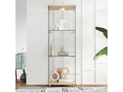 Vitrine Moderna De Vidro Com Iluminação Led, Em Vidro Temperado, Ideal Para Sala De Estar E Quarto, Com Design De Três Prateleiras E Uma Porta