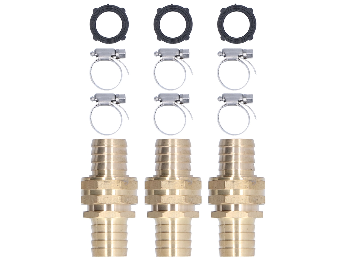 Conector Reparo Primerox para mangueira, rosca macho/fêmea 3/4" e 5/8", kit com 3 peças em latão.