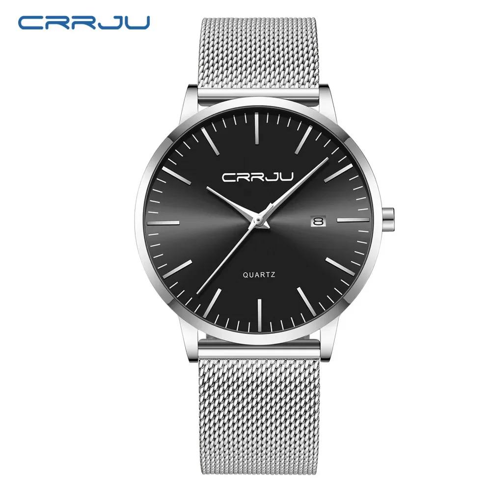 Relógio Masculino (prateado E Preto), Caixa De Aço Inoxidável De 40 Mm, Pulseira De Malha.