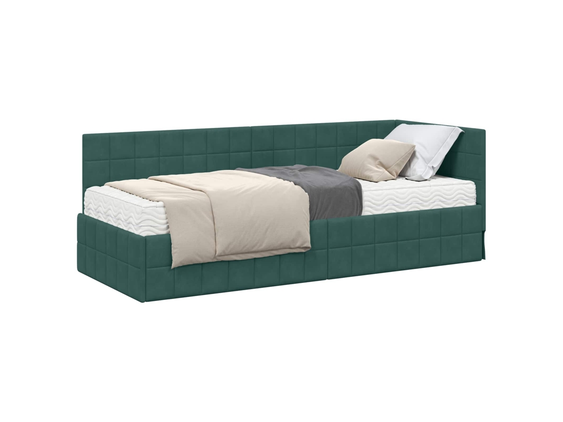 Estrutura de Cama de Canto com Colchão 2 Pcs Veludo Verde MAISON EXCLUSIVE