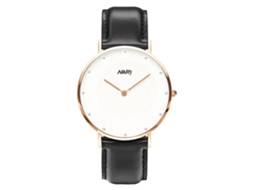 Relógio Nary Couple, Pulseira de Couro PU, Quartzo, Caixa em Ouro Rosa, Pulseira Preta, Masculino