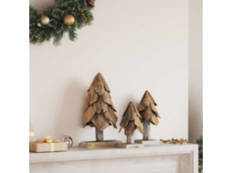 Vidaxl Árvore De Natal 3 Unid. Castanho 40 Cm Madeira De Teca Maciça