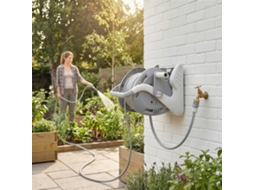 Enrouleur Tuyau Arrosage Mural 20+2 M X Ø 15 Mm, Dévidoir De Tuyaux D'eau Portable, Buse À 2 Modes, Gris