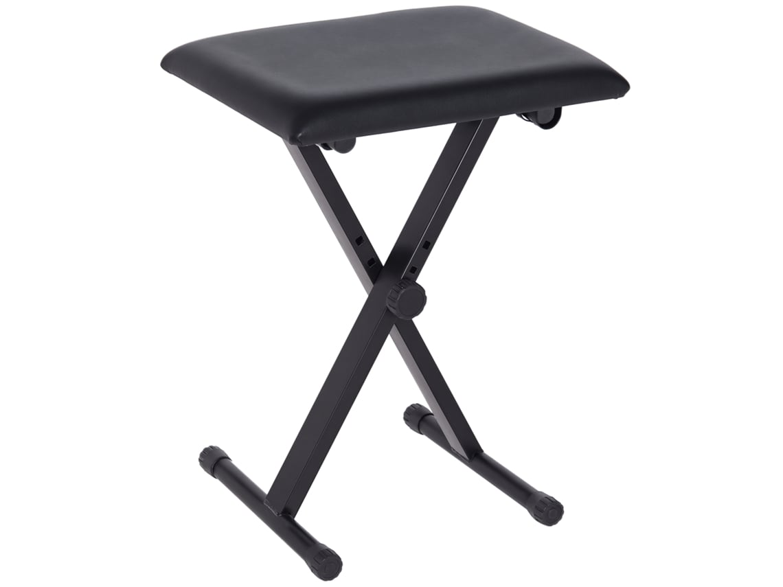 Banquinho Dobrável em Formato de X, Ajustável, Almofada de Couro Sintético, Leve e Prático para Viagens, Ideal para Teclado, 39x29x37 47cm, Preto