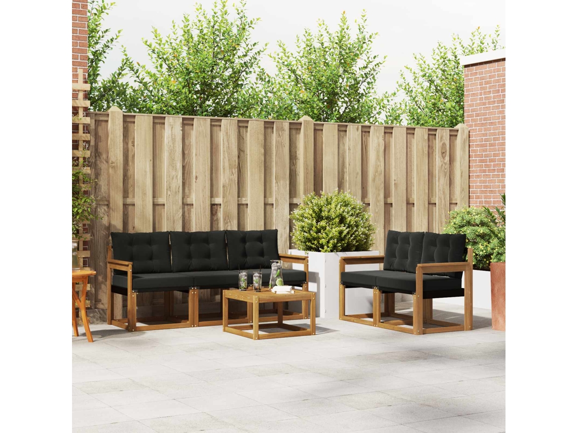 Vidaxl Conjunto De Sofás Para Exterior 6 Pcs Natural E Preto