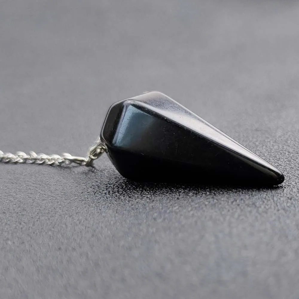 Pingente de Cristal Hexagonal de Obsidiana Natural MDUG
