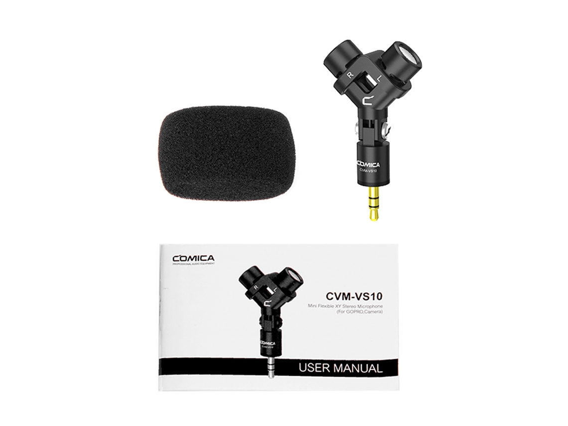 Micrófono Estéreo Mini Flexible Comica Cvm-vs10 3.5mm Trs Ajustable 90° Para Gopro Cámara Dslr Negro