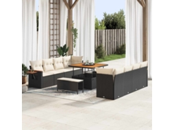 Vidaxl Conjunto De Sofá De Jardim 11 Unid. Preto Vime Pe