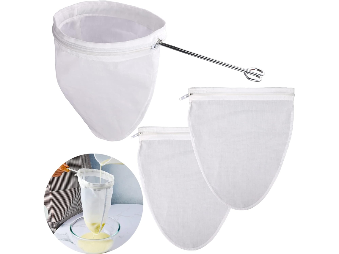 Sacos De Malha Ultrafina, Filtrantes Reutilizáveis ​​com Alças Aço Inoxidável Para Filtrar Leite Vegetal, Café, M