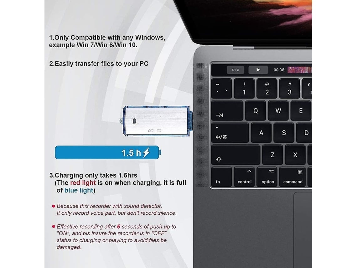 Lurelia Gravador De Voz Usb 4gb Com Usb Recarregável, Ativação Por Voz Para Reuniões, Conferências