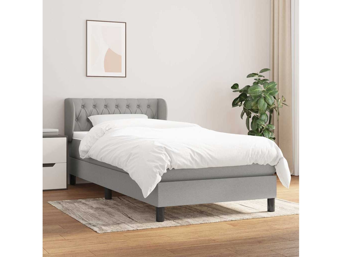 Vidaxl Cama Com Molas/colchão 90x190 Cm Tecido Cinzento-claro