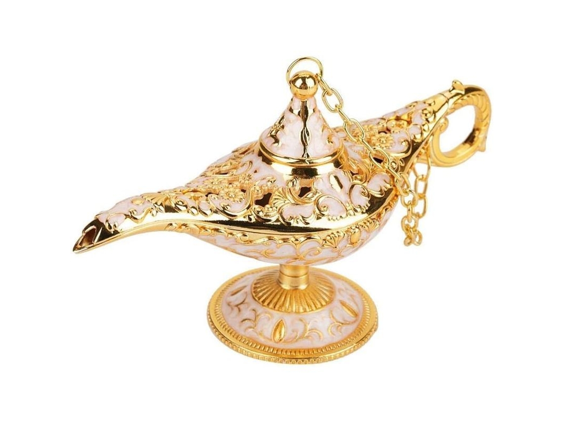 Lâmpada De Desejos Aladino Retrô Com Gravura Metálica Oca Em Relevo 3d Decorativa Colecionável 6,5x12cm