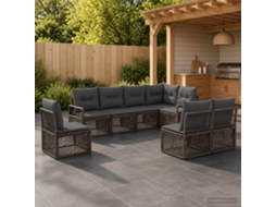 Vidaxl Conjunto De Sofá De Jardim 8 Unid. Cinzento Vime Pe