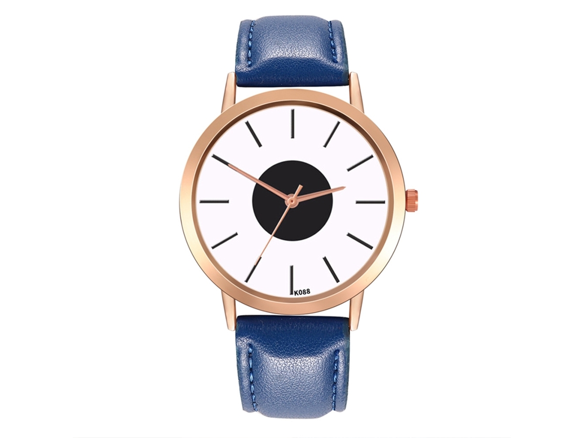 Relógio masculino de quartzo com pulseira de couro, estilo clássico e elegante, azul royal.